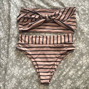 SHEIN Pink and Black Striped Bikini